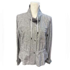 LOFT Utility Anorak Jacket Womens Size S Navy White Pinstripe Snap Front